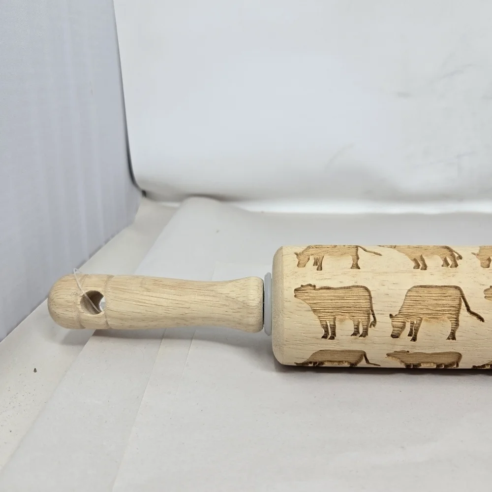 Sweet Rolling Pins Wooden Engraved Cows Shapes Imprints Cow Design Into Dough